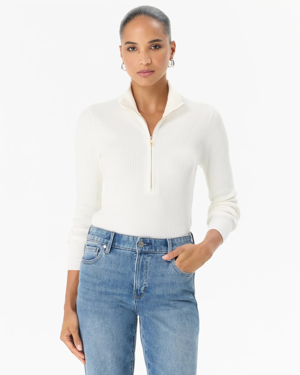 Zip-Up Mock Neck Pullover | White House Black Market